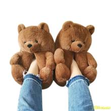 Chinelos de pelúcia do urso de pelúcia das mulheres dos desenhos animados bonito urso casa chinelo inverno quente peludo do falso pele slides mulher peludo flip flop sapatos 2024 - compre barato