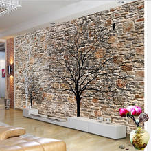Papel tapiz Mural personalizado 3D, pared de ladrillo abstracto, árbol Fresco, sala de estar, TV, sofá, fondo, decoración de pared, pegatinas impermeables 3D 2024 - compra barato
