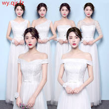 YNHS-01#Bridesmaid dresses lace up graduation gown long dinner dress girl new beanpaste wedding party dress 2019 prom gown white 2024 - buy cheap