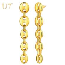 U7-pendientes largos de gran tamaño para mujer, aretes de aro colgantes de acero inoxidable, asimétricos, bricolaje, regalos de joyería, E1023 2024 - compra barato