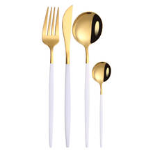 Conjunto de talheres domésticos, dourado 18/10, aço inoxidável, garfo, colher, faca, máquina de lavar louças, utensílios para talheres, estoque na fonte 2024 - compre barato