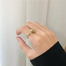 Cor de ouro minimalista círculo aberto ajustável duplo bola anéis para mulheres coreano assimetria cúpula bolas água anel homem jóias 2024 - compre barato