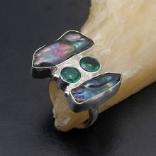 Fantasy Natural Stone Biwa Pearl Green Topaz925 Sterling Silver Color Fashion Jewelry Charms Band Ring Size 7.5 H279 2024 - buy cheap
