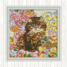 Cat In The Flower Patterns Kits DIY Needlework Crafts Cotton Thread Embroidery Needlework Sets Cross Stitch Kits Wall Home Decor 2024 - buy cheap