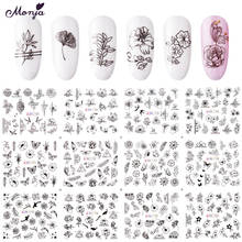 Monja 12Pcs Nail Art Flower Butterfly Series Water Transfer Sticker 3D DIY Black Watermark Nail Decals Manicure Decorations 2024 - buy cheap