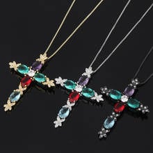 Funmode New Charm Cross Shape Colorful AAA Cubic Zirconia Big Pendants Necklace For Women collier femme Wholesale FN35 2024 - buy cheap