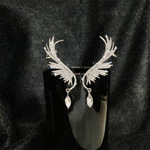 USTAR Luxury Wings of angels Ear Hook Stud Earrings For women silver color Rhinestone Earrings female bijoux Jewelry 2024 - buy cheap
