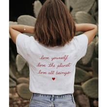 Футболка женская с забавным рисунком, модная летняя футболка с надписью «Love You Love The Planet Love All Things» 2024 - купить недорого