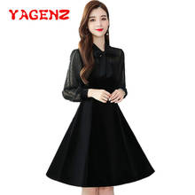 Yagenz vestido plus size para mulheres, roupas pequenas pretas, primavera, outono, mini vestido, laço, vestidos de retalhos, 687 2024 - compre barato