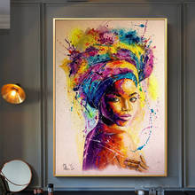 Pintura de tela abstrata de mulher africana colorida, pintura de tela de menina, posteres e impressões, imagem de arte de parede para sala de estar, quadros 2024 - compre barato