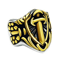 Мужское большое кольцо с мечом в стиле панк, Винтажное кольцо с крестом из нержавеющей стали, кольцо золотого цвета на палец, ювелирные изделия 2024 - купить недорого