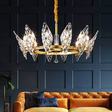Lustre dourado de cristal luz pós-moderno, lustre para sala de estar, quarto, hotel, vila, luxo criativo, formato de coroa, em vidro 2024 - compre barato