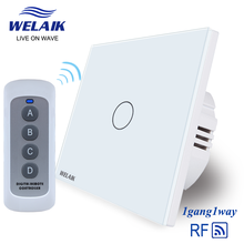 WELAIK UK RF 433MHZ Wall-Touch Switch-Crystal Glass-Panel Switch-LED Lamp-Remote Control-Smart-Switch 1gang-1way  B1913CW/BR01 2024 - buy cheap