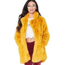 Elegant Faux Fur Long Coat Women Autumn Winter Warm Soft Jacket with Pockets Plus Size 3X Plush Overcoat Casual Lapel Outerwear 2024 - buy cheap