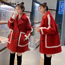 Fenghua Faux Fur Coat Women 2019 Casual Furry Thick Warm Faux Lamb Fur Jacket Loose Winter Coat Women Red teddy coat korean 2024 - buy cheap
