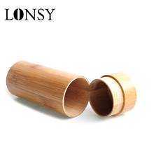 Lonsy caixa protetora de óculos de sol de bambu, redonda, artesanal, vintage, resistente, frete grátis 2024 - compre barato