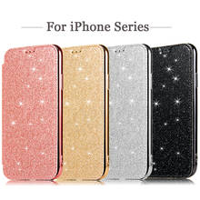 Capa carteira com glitter para iphone, estojo tipo carteira para iphone 12 mini 11 pro xs max xr x 8 7 6 6s plus 5 função se 2020 2024 - compre barato