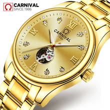 Relógio masculino carnaval dourado automático, relógio de pulso mecânico vazado à prova d'água 2024 - compre barato