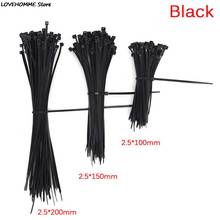 Cable de red negro de nailon con cierre automático, 100 unids/lote, 2,5x100mm, 2,5x150mm, 2,5x200mm, 2024 - compra barato