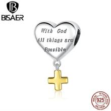 BISAER Love Cross Charms 925 Sterling Silver Enamel Heart-Shaped Beads Making Pendants For Bracelets Necklace Jewelry DIY EFC309 2024 - buy cheap