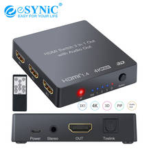 Esyic-conversor extrator de áudio, compatível com hdmi, 3 portas, 1080p, analógico, óptico, toslink, spdif, suporte 4k, 3d, para dvd 2024 - compre barato