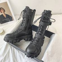Fashion Women Cross Strap Leather Boots High Boots Woman Motorcycle Boots Ladies Thick Sole Platform Botas Mujer Mid-calf Black 2024 - buy cheap