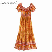 Vestido largo bohemio con estampado Floral para mujer, vestido playero con hombros descubiertos, estampado Floral, para mujer 2024 - compra barato