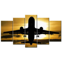 5 peça quadros em tela hd pôr do sol airliner poster arte da parede fotos para decoração de casa 2024 - compre barato