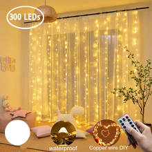 Curtain LED 3x3m 300led string light USB fairy icicle copper wire remote control Christmas wedding garden window outside 2024 - buy cheap