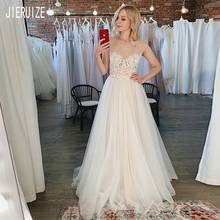 JIERUIZE Boho Wedding Dresses Sheer Jewel Neck Cap Sleeves Nude Tulle Wedding Gowns Illusion Bodice Bride Dresses Robe De Mariee 2024 - buy cheap