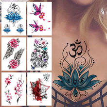 Flor de lótus azul tatuagens temporárias para mulheres meninas 3d borboleta pena rosa tatuagem adesivo falso aquarela sexy tatoos peito 2024 - compre barato