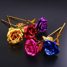 Lámina de Color dorado, Rosa Artificial, flor de tallo largo, regalo romántico para amantes del Día de San Valentín, decoración de escritorio 2024 - compra barato