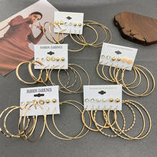 Conjunto de pendientes de aro de Metal Vintage para mujer, aretes circulares de Color dorado y plateado, regalo de joyería popular 2024 - compra barato