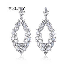 FXLRY New Design Rhombic White Color Cubic Zirconia Luxurious Shining Big Drop Earrings Bridal Dinner Jewelry 2024 - buy cheap