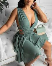 2021 Mini Dresses Side Drawstring Ruched Backless Slim Sexy Bodycon Solid Woman Dresses Plunge Cutout Ruched Backless Dress 2024 - buy cheap