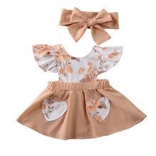 Cute Newborn Baby Girl Flowers Clothes Sets Ruffle Fly Sleeve Dress Backless Sundress Bow Headband 2Pcs Baby Girl Outfits 0-18M 2024 - buy cheap