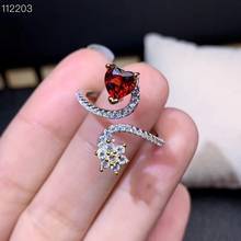 Coração estilo natural vermelho granada anel com flor para mulher real 925 prata para feminino ornamento data de amor presente aniversário redimensionável 2024 - compre barato