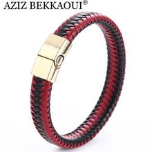 Pulseira clássica masculina aziz bekkaoui, bracelete preto vermelho marrom para homens, joias como presente especial chinês 2024 - compre barato