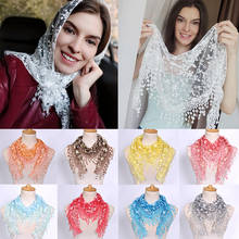 2021 Spring New Floral Lace Triangle Scarf Tassel Shawl Female Classic Casual Solid Color Transparent Breathable Scarves 2024 - buy cheap