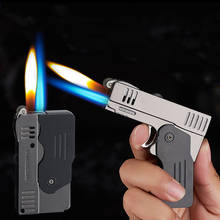 Criativo metal duplo fogo deformação pistola gás butano isqueiro pistola gadgets para homens presente tocha isqueiros 2024 - compre barato