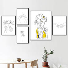 Abstract Women Line Drawing Nordic Poster&Prints Modern Canvas Painting Wall Art Yellow Girl Wall Picture Bedroom Home Decor 2024 - buy cheap