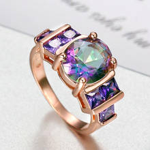 Multicolor crystal Amethyst gemstones Rings for women AAA zircon diamonds Rose gold color jewelry bijoux party fashion gift 2024 - buy cheap