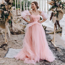 LORIE Pink Prom Dresses Sweetheart Ruffled Seperated Sleeves A-Line Tulle Corset Evening Gown Celebrity Wedding Party Dress 2024 - buy cheap