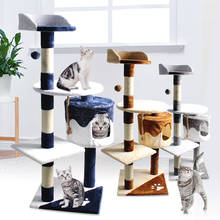 Torre de gato de três camadas, árvore de escalada para gatos, plataforma de salto, placa de arranhar sisal, móveis para animais de estimação grandes com ninho peludo 2024 - compre barato