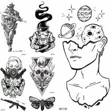 DIY Galaxy Face Temporary Tattoos Black Geometric Death Skull Gangster Tatoos Waterproof Soldier Moth Tatoos For Adult Body Art 2024 - buy cheap