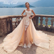 Ashley Carol Mermaid Wedding Dress 2022 Delicate Beading V-Neck Backless Bride Sleeveless Detachable Train 2 In 1 Bridal Gown 2024 - buy cheap