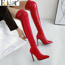 Eokkar 2020 12CM High Heel Lady Over The Knee High Boots Pointed Toe Patent Leather Slip On Thigh High Boots Stilettos Size34-43 2024 - buy cheap
