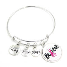 New Arrival Faith Hope Believe Pink Ribbon Breast Cancer Bracelets Breast Cancer Awareness Bangle Bracelet Jewelry For women 2024 - buy cheap