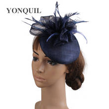 Women Wedding Hair Fascinators Hats Navy Red Black Vintage Fedora Hat Sinamay Loops Headpiece Feather Married Hair Accessories 2024 - buy cheap