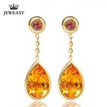 LSZB Natural citrine 18K Pure Gold Earring Real AU 750 Solid Gold Earrings  Diamond  Trendy  Fine Jewelry Hot Sell New 2020 2024 - buy cheap